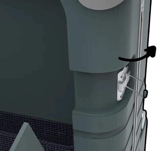 Kilit çubuğunun ok yönünde boşa düştüğü yakın render.