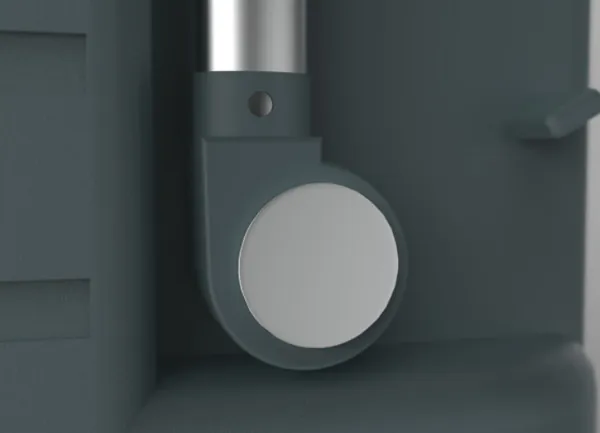 Sapın gövdeye bağlandığı yuvarlak dönme mekanizmasının yakın render'ı.