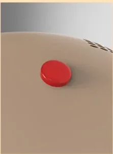 Gövde yüzeyindeki kırmızı termistör yuvasının yakın render'ı.